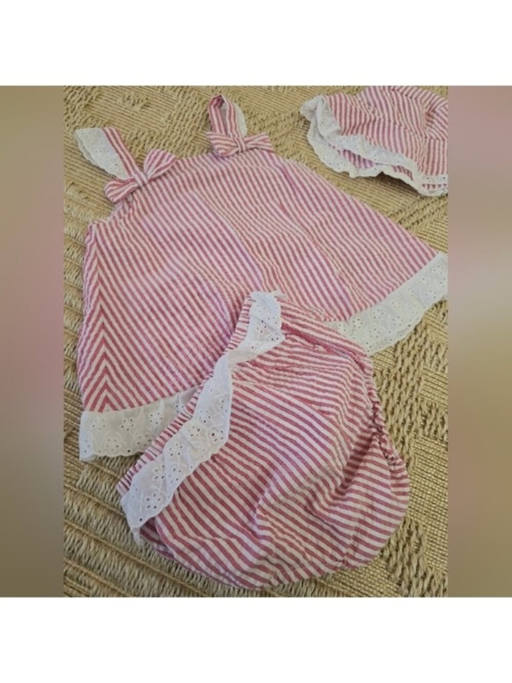 Madison Pink and White Striped Kids Dress with Lace